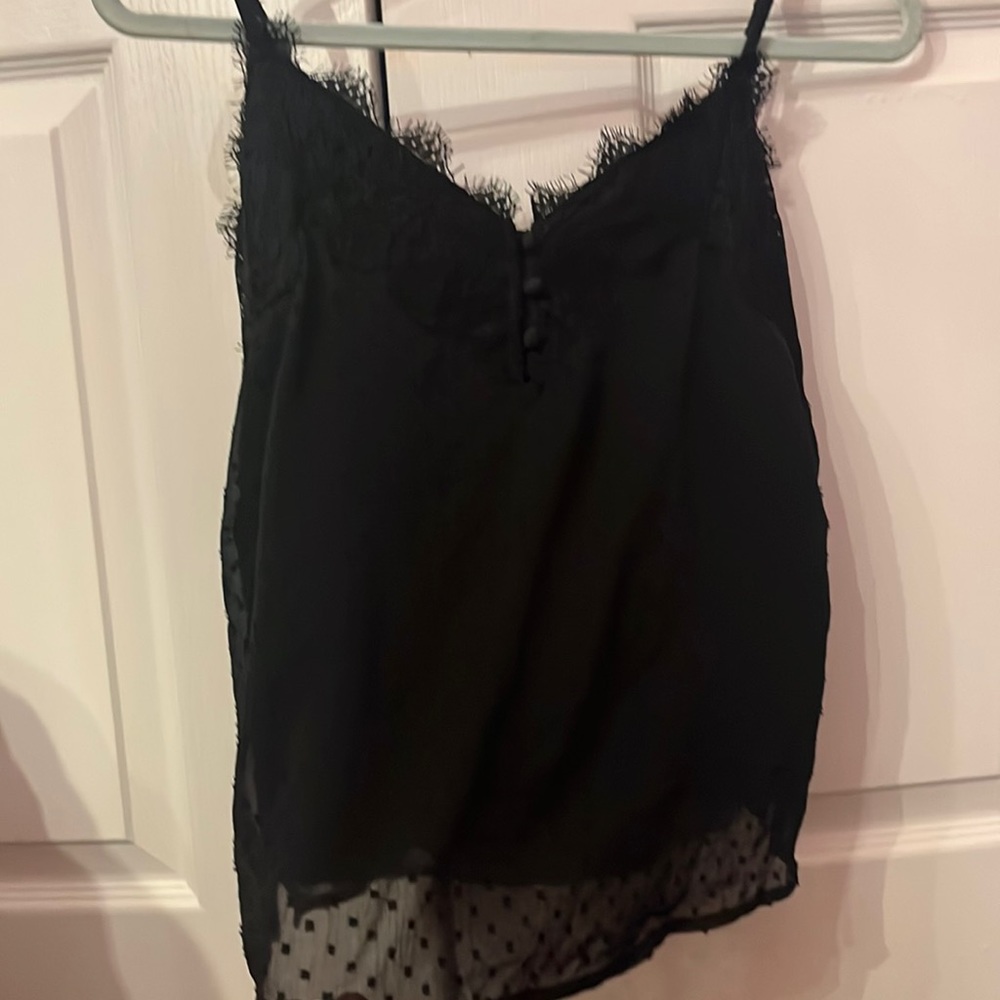 Abercrombie & Fitch black laced and sheer polka dot tank top